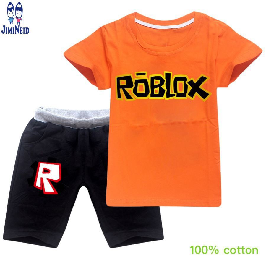 【JD】Korean Cute Cartoon Children Summer Short-sleeved cotton T-shirt + shorts 2-piece set ROBLOX Baby Kids Clothing