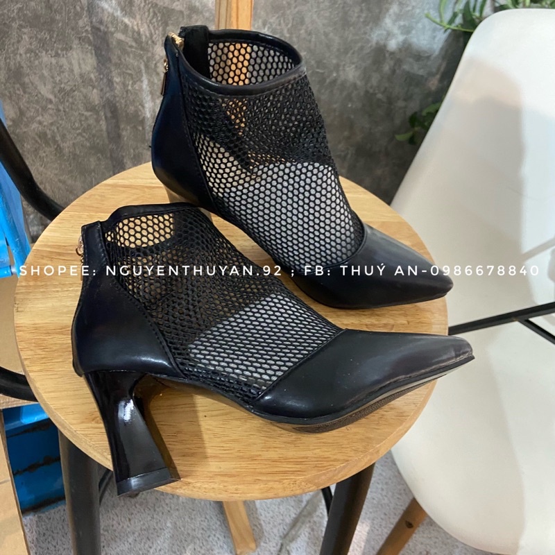 Bốt lưới mũi nhọn gót 7cm