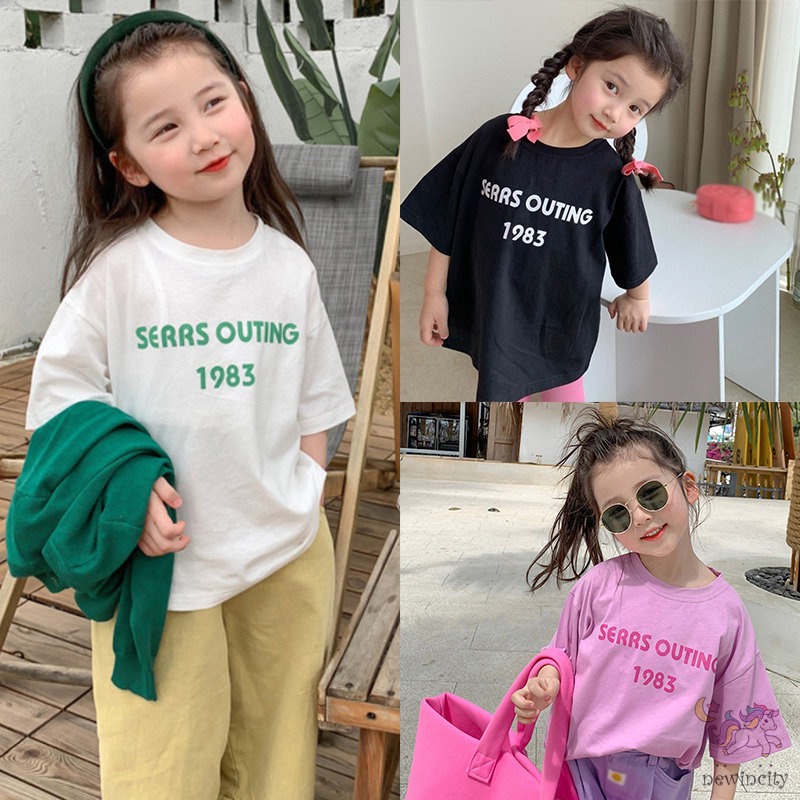 Áo Thun Tay Ngắn In Chữ Đơn Giản Phong Cách Hàn Quốc Cho Bé Gái