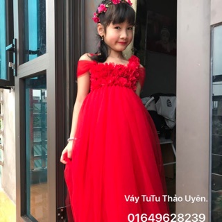 Đầm dự tiệc cho bé gái màu đỏ (ảnh thật)