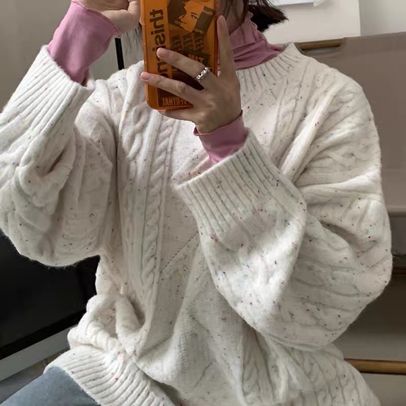 Áo len trắng cổ tròn ,cổ cao hoạ tiết chấm màu , muối tiêu Hàn Quốc Loại 1 | BigBuy360 - bigbuy360.vn