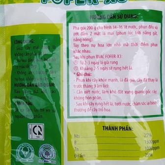 Rụng lá mai , Phân bón rụng lá đồng loạt chuyên cho mai vàng FOFER-X3
