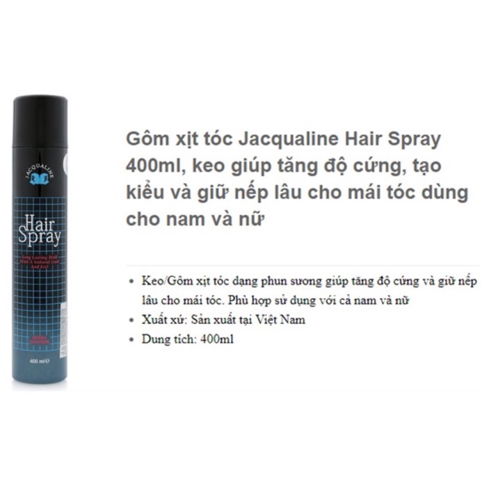 Gôm xịt tóc Jacqualine Hair Spray – 400ml