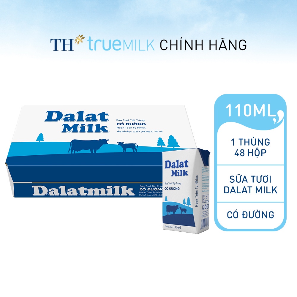 [HDS T9-2021] Sữa tươi tiệt trùng Có Đường Dalat Milk - Thùng 48 hộp x 110ml