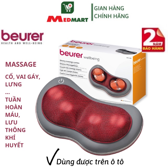 [Chính Hãng] Gối Massage Hồng Ngoại Shiatsu Beurer MG149 - Đức, Mát Xa Cổ, Vai Gáy, Lưng, Toàn Thân - Medmart