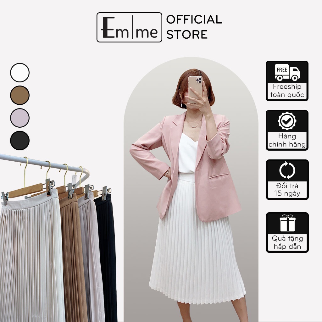 Chân váy xếp ly nhỏ, chân váy dập ly dài dáng xòe cạp khóa chất liệu chéo Hàn dày dặn EMME - EMV01