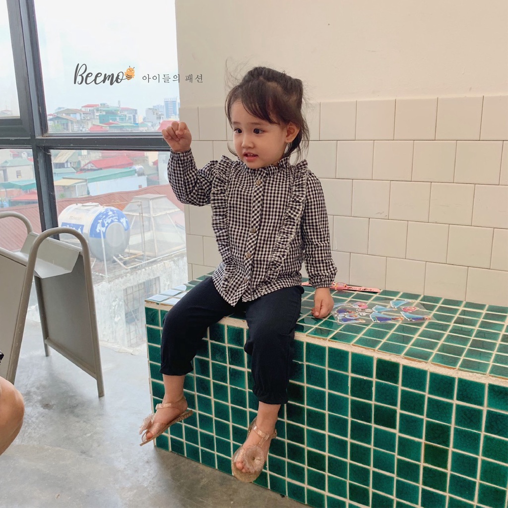 Áo sơ mi dài tay bé gái kẻ Hàn Quốc Beemo 20T6A999