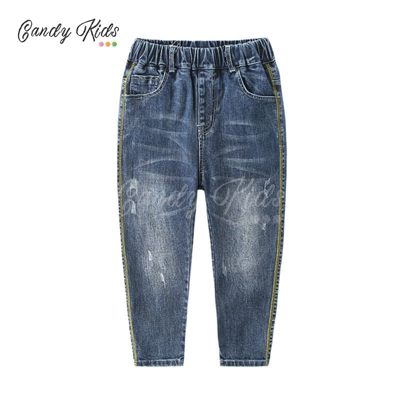 Quần Jeans Dài Lưng Thun Thời Trang Cho Bé Trai 4-14 Tuổi