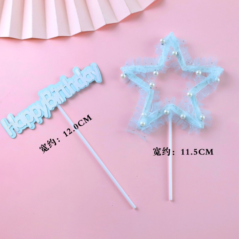 đồ trang trí bánh kem [FREESHIP❤️] thẻ cắm tim trăng sao vải HPBD đính hạt