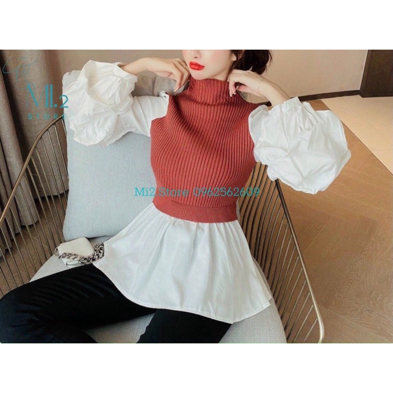 Áo peplum len phối tay kate bo phồng 💗