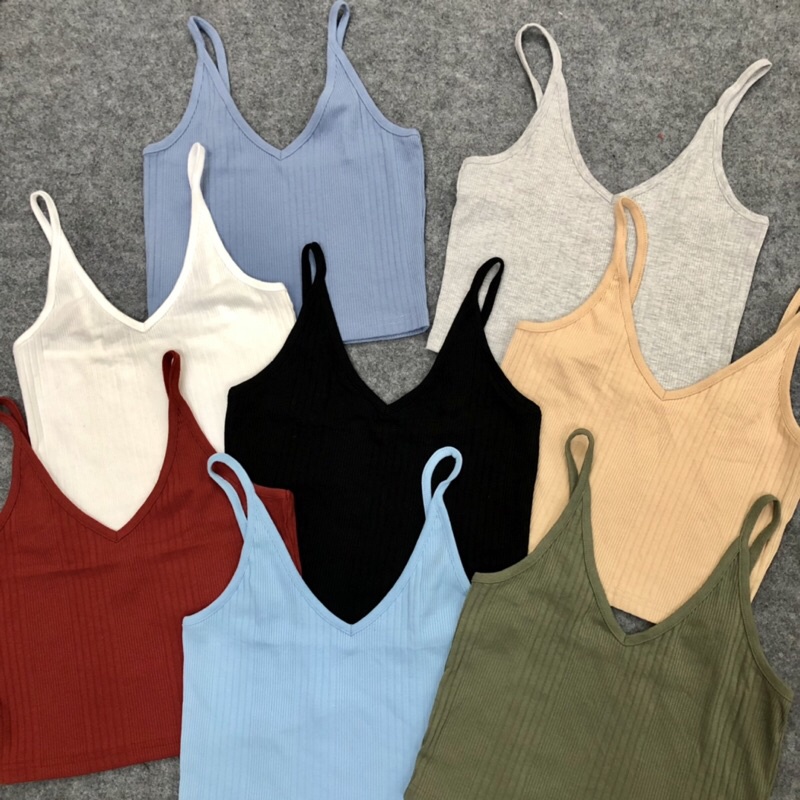 Áo hai dây croptop cotton dây áo điều chỉnh hàng xuất xịn