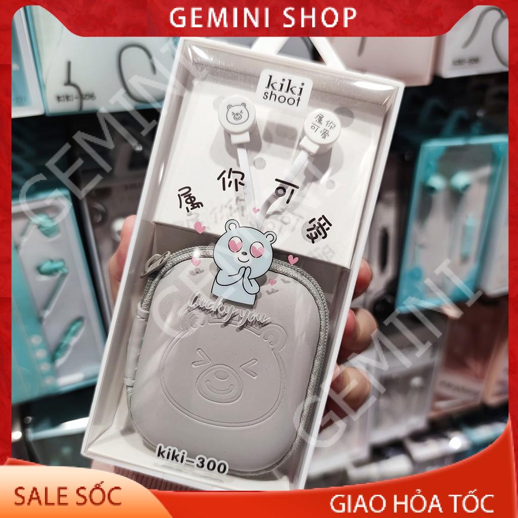 Tai Nghe Nhét cắm dây 3.5mm KiKi-300 Có Mic tặng hộp đựng Họa Tiết Hoạt Hình cho điện thoại và các thiết bị Gemini Shop