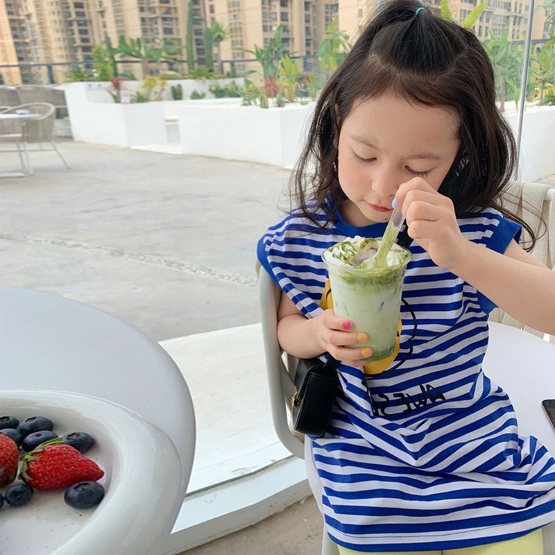 Đầm Thun Không Tay In Hoạt Hình Mặt Cười Dễ Thương Thời Trang Mùa Hè Cho Bé Gái