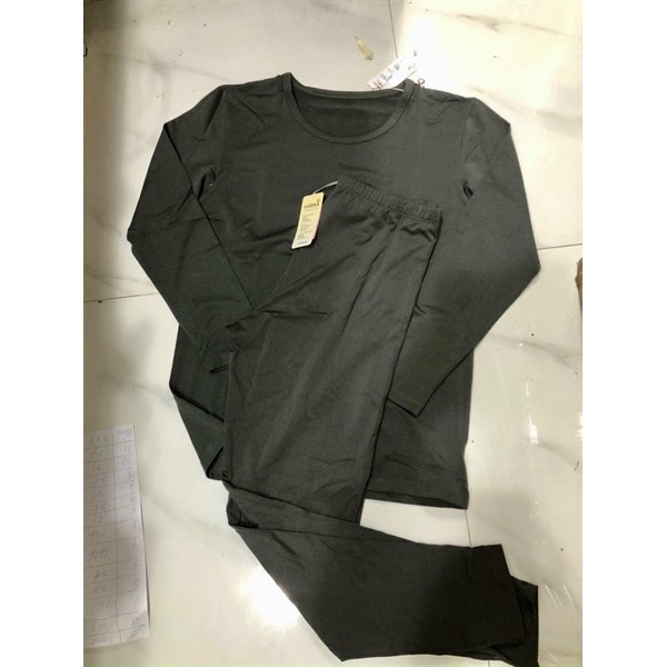 Set Bộ Thể Thao Giữ Nhiệt Unisex Xuất Hàn Cổ Tròn Tay Dài Quần Dài 2 Màu Xám / Tím Than