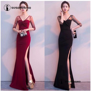 Đầm maxi cổ sâu chữ V xẻ tà quyến rũ