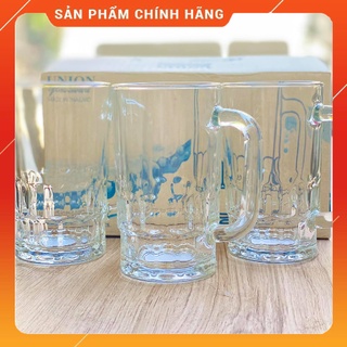 Set 6 Cốc Uống Bia Thủy Tinh Uống Bia Có Quai Thái Lan 385ml Cao Cấp