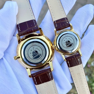 Đồng Hồ CẶP Omega OM075 TRẮNG Mặt vân Chống Xước, Chống Nước