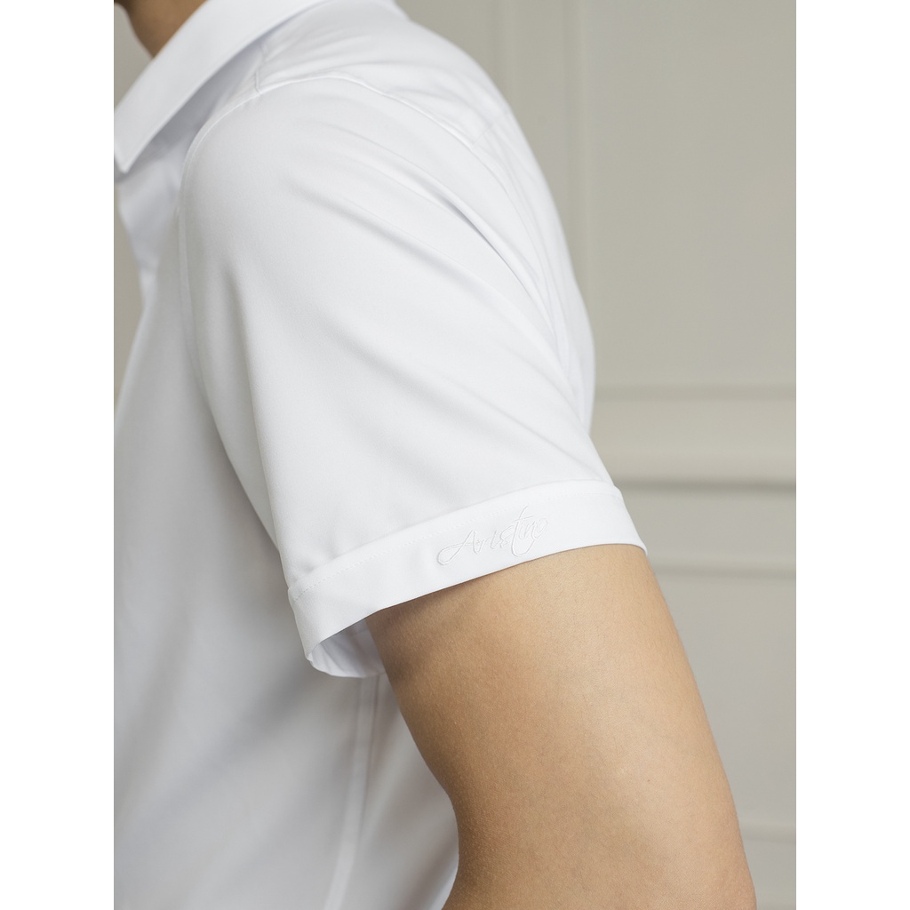 Áo sơ mi nam ngắn tay Aristino màu trắng  trơn siêu nhẹ nhanh khô ,dáng ôm ,tà lượn không túi ASSR17