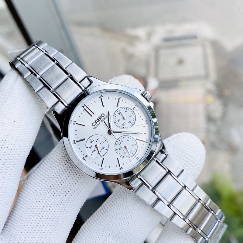 Đồng hồ Nam Casio MTP-V300D-7AUDF, đồng hồ chính hãng, dây bạc mặt trắng, 6 kim