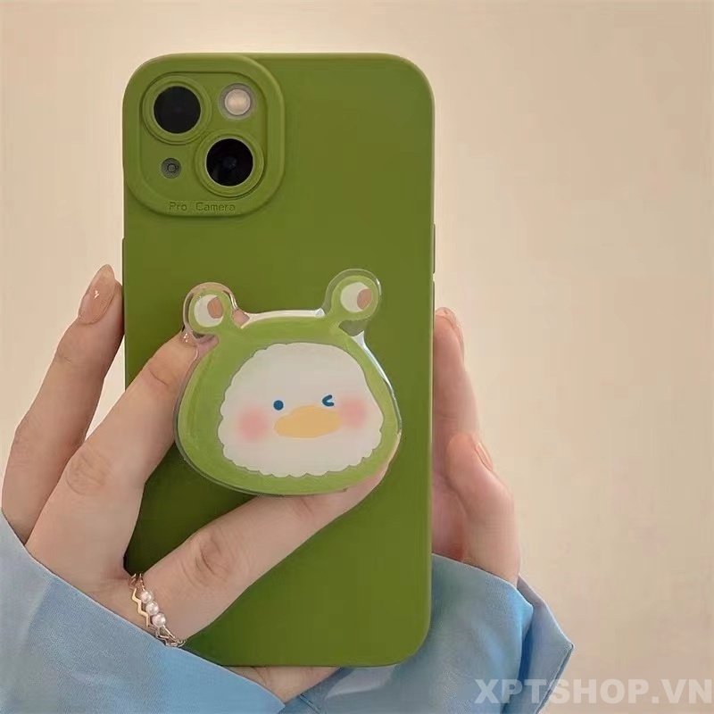 Ốp Điện Thoại Mềm Chống Sốc Màu Trơn Có Giá Đỡ Hình Ếch Vui Nhộn Cho iPhone 13 12 11 Pro MAX XS MAX XR