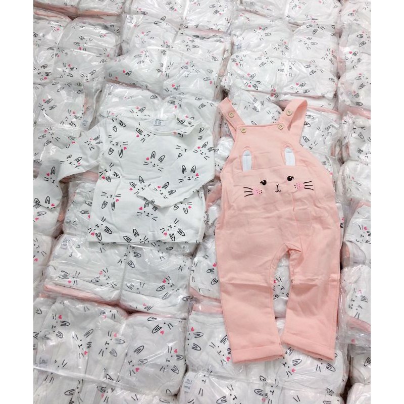 Set H.M yếm thỏ hồng kèm áo dư xịn cho bé gái