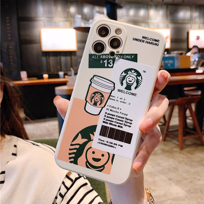Ốp Lưng Iphone Cạnh Vuông Chú Chó Snoopy Và Starbucks Sunny 6/6plus/6s/6splus/7/7plus/8/8plus/x/xs/11/12/pro/max/promax