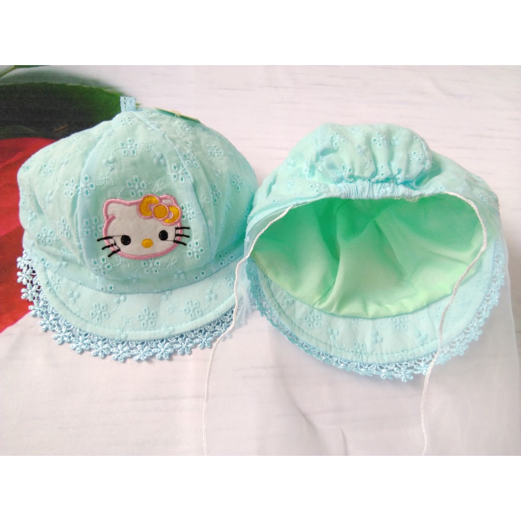 Nón vải mềm cao cấp kitty cho bé sơ sinh  - kèm khăn voan