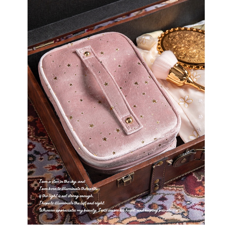 Túi Đựng Mỹ Phẩm Cầm Tay Bằng Nhung Sức Chứa Lớn Phong Cách Châu Âu Cổ Điển