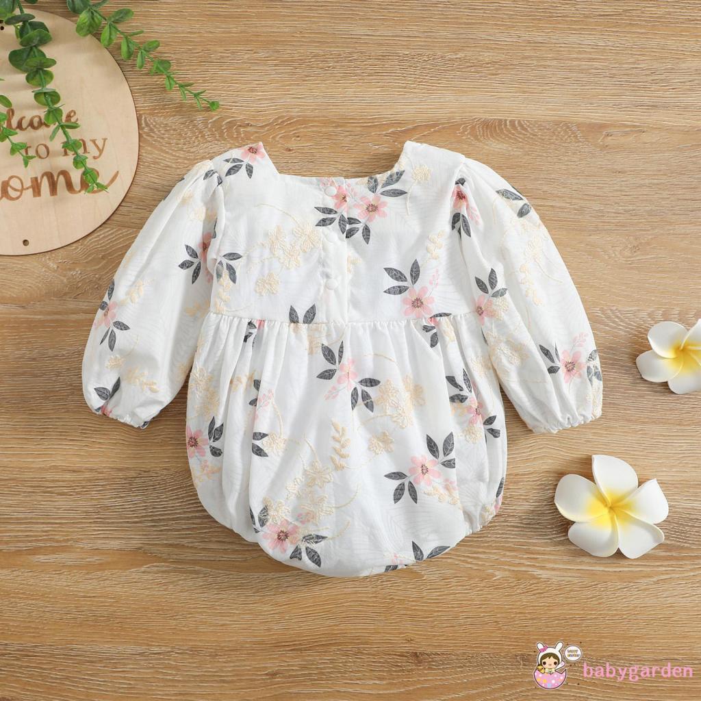 Áo Liền Quần Tay Dài Cổ Tròn In Hoa Dành Cho Bé Gái 0-24 Tháng Tuổi