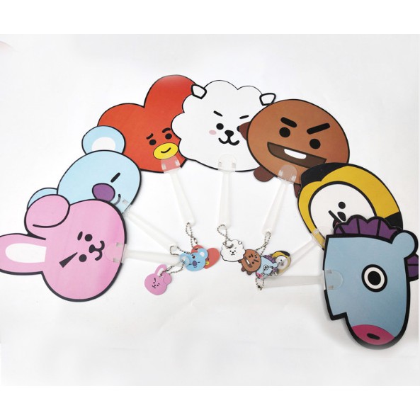 Quạt BTS BT21  nhựa cắt hình tata, cooky, chimmy