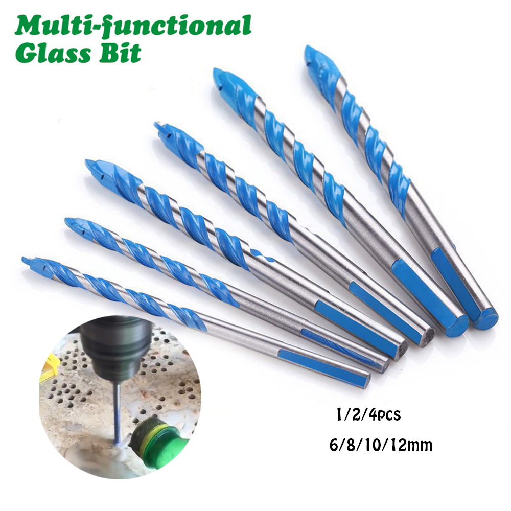 Bộ 1 / 2 / 4 Mũi Khoan Thủy Tinh Chất Lượng Cao Kích Thước 6 / 8 / 10 / 12mm