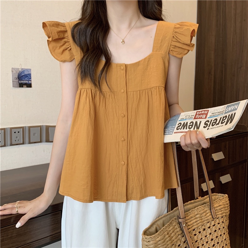 Áo Thun Ngắn Tay Cổ Vuông Nhỏ Thiết Kế Độc Đáo Thời Trang Mùa Hè Cho Nữ