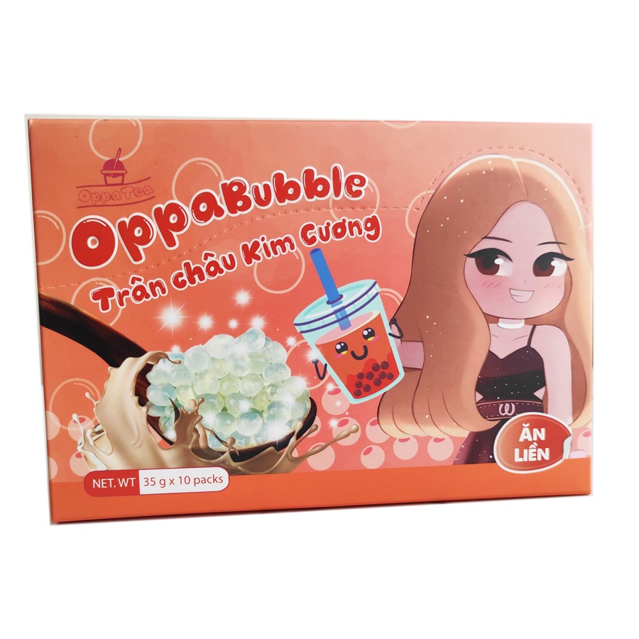 Hộp 10 Gói Trân châu trắng kim cương Ăn liền Oppa Bubble hộp 350g  - Nguyên Liệu Nấu Trà Sữa, Sữa Tươi