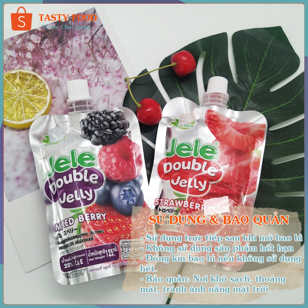 Nước thạch trái cây jele double jelly túi 125g vị Dâu và Berry, nước trái cây nhập khẩu Thái Lan Tasty Food