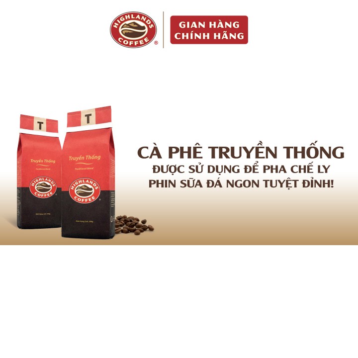 Hai gói cà phê rang xay Truyền Thống Highlands Coffee 200g, cafe pha phin Truyền thống: cà phê arabica + cà phê robusta | BigBuy360 - bigbuy360.vn