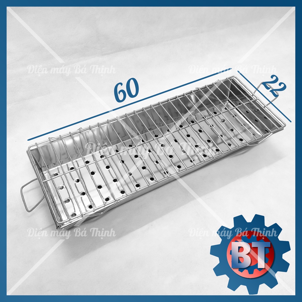 Khay nướng / bếp nướng than hoa Inox + vỉ nướng ( 60x21x10cm)