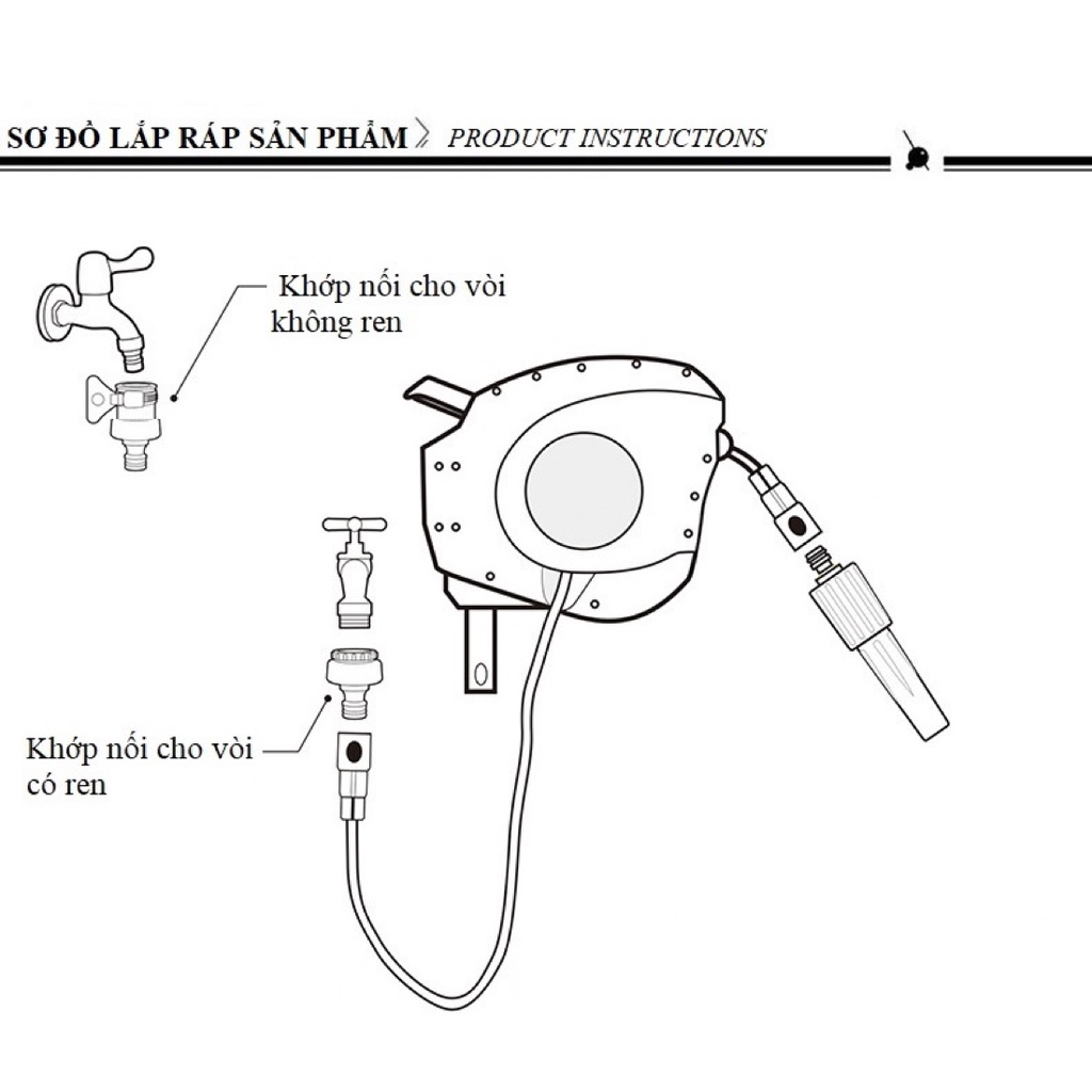 Vòi tưới cây, vòi rửa xe Lionking 10-20 mét . Rulo cuộn ống tự động. TẶNG VÒI XỊT ĐA NĂNG 8 KIỂU PHUN