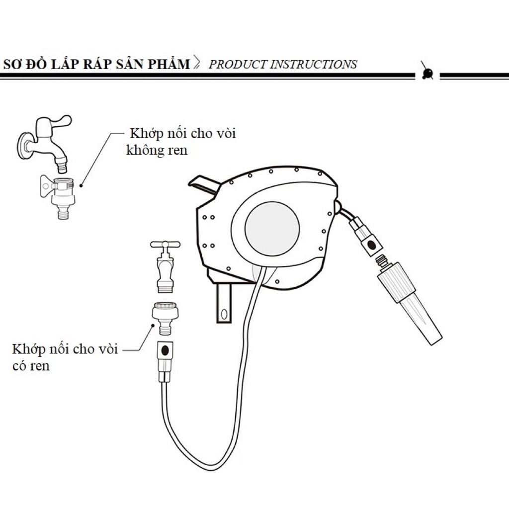 Bộ vòi tưới cây, rửa xe Lionking 20 MÉT (PHIÊN BẢN CAO CẤP). Rulo cuộn ống tự động. TẶNG VÒI PHUN ĐA NĂNG 8 KIỂU PHUN