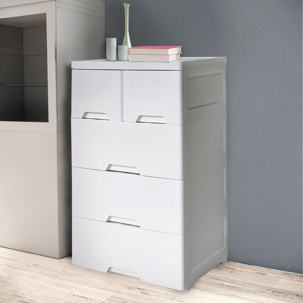 HomeBase STACKO Tủ nhựa 4 tầng có bánh xe C93.5xR58xS40cm màu trắng