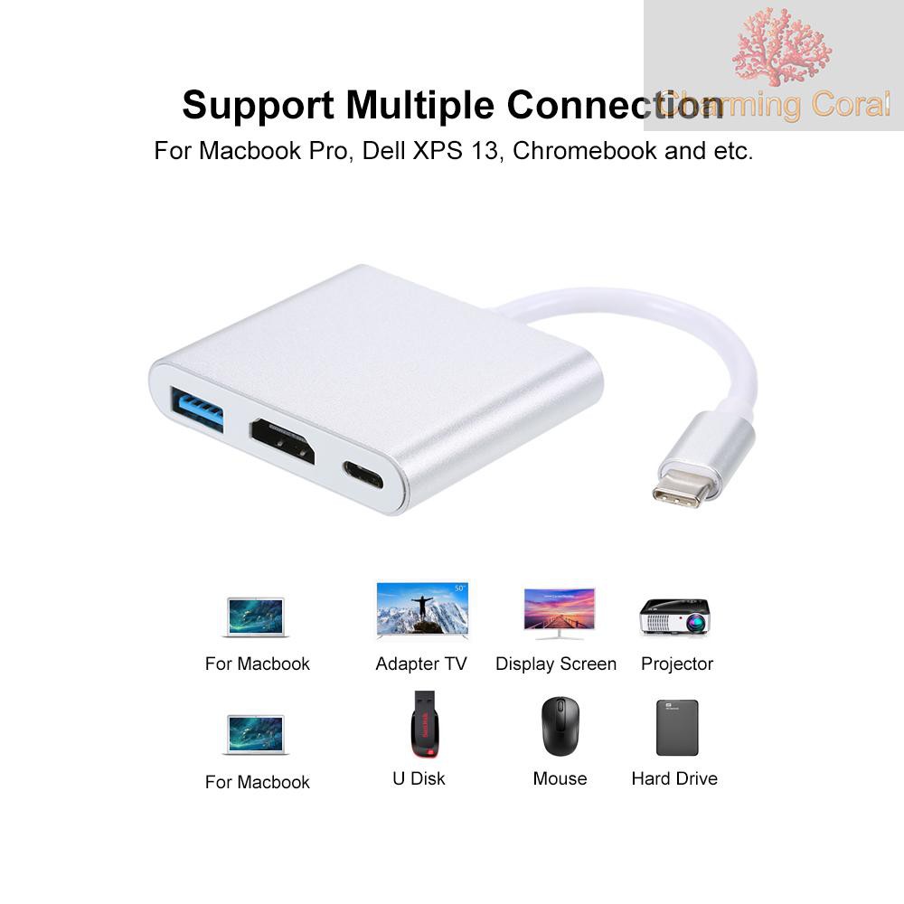 CTOY USB 3.1 Type-C to USB 3.0/ HD/ Type-C HUB USB-C 3-in-1 Adapter Dongle Dock Cable for Macbook Pro, Dell XPS 13