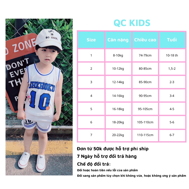 Bộ ba lỗ bé trai bé gái QC-KIDS, quần áo trẻ em mùa hè hàn quốc chất cotton 4 chiều mẫu shohoku 8-19kg