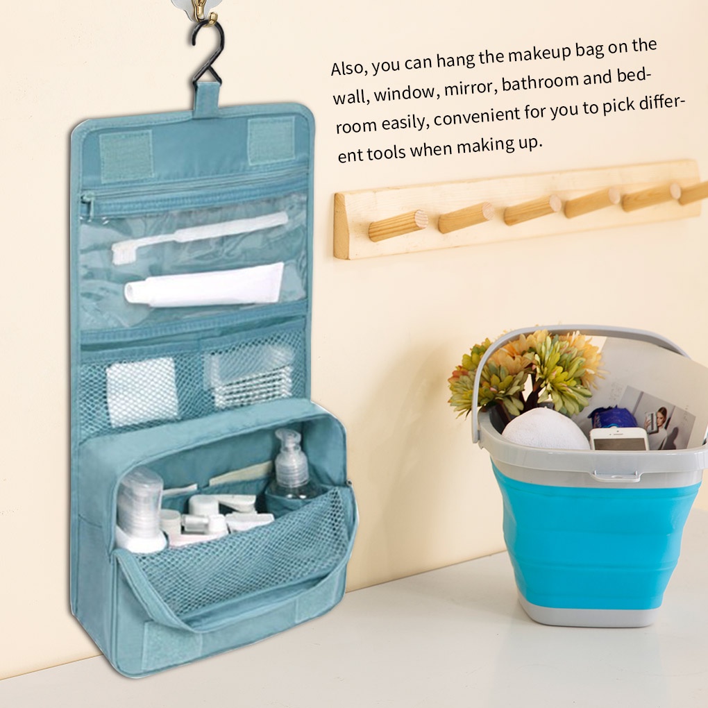 [Biho] Cosmetics Storage Bag Travel Hanging Makeup Bag Portable Foldable Toiletry Organizer Pouch