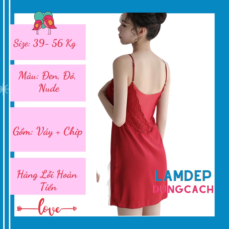 Váy ngủ hai dây lụa ren mềm mịn siêu quyến rũ kèm mút ngực - LAMDEPDUNGCACH -SDN1161