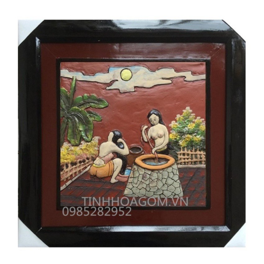 Tranh Gốm Bát Tràng - Hai Cô Gái 02 - 50x50cm (Nâu)