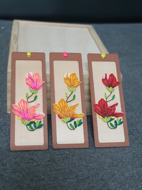 Bookmark chặn sách giấy quilling quấn nghệ thuật, lưng ốp gỗ