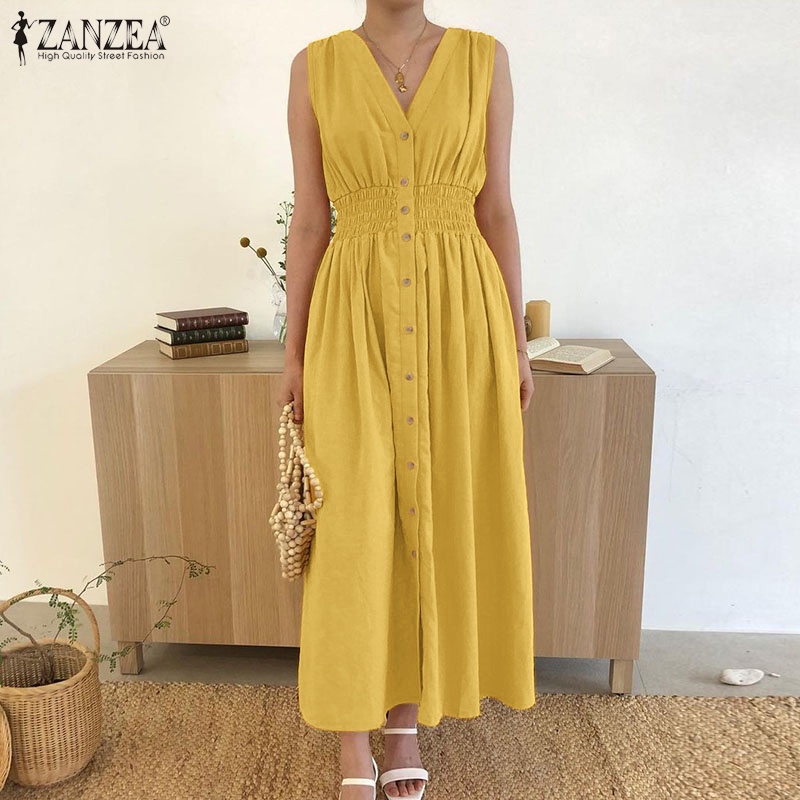 Đầm maxi ZANZEA không tay cổ chữ V thời trang dành cho nữ