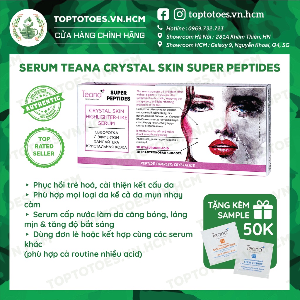 Serum Teana Super Peptides Crystal Skin làm căng bóng da, dưỡng ẩm