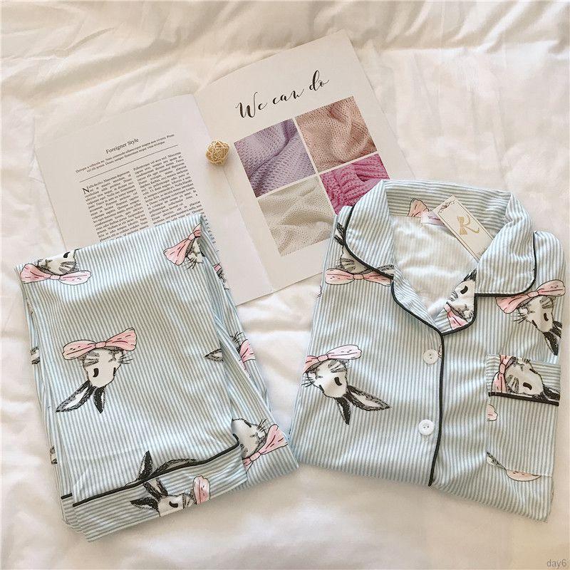 Bộ pijama nữ kẻ sọc in hình thỏ dễ thương