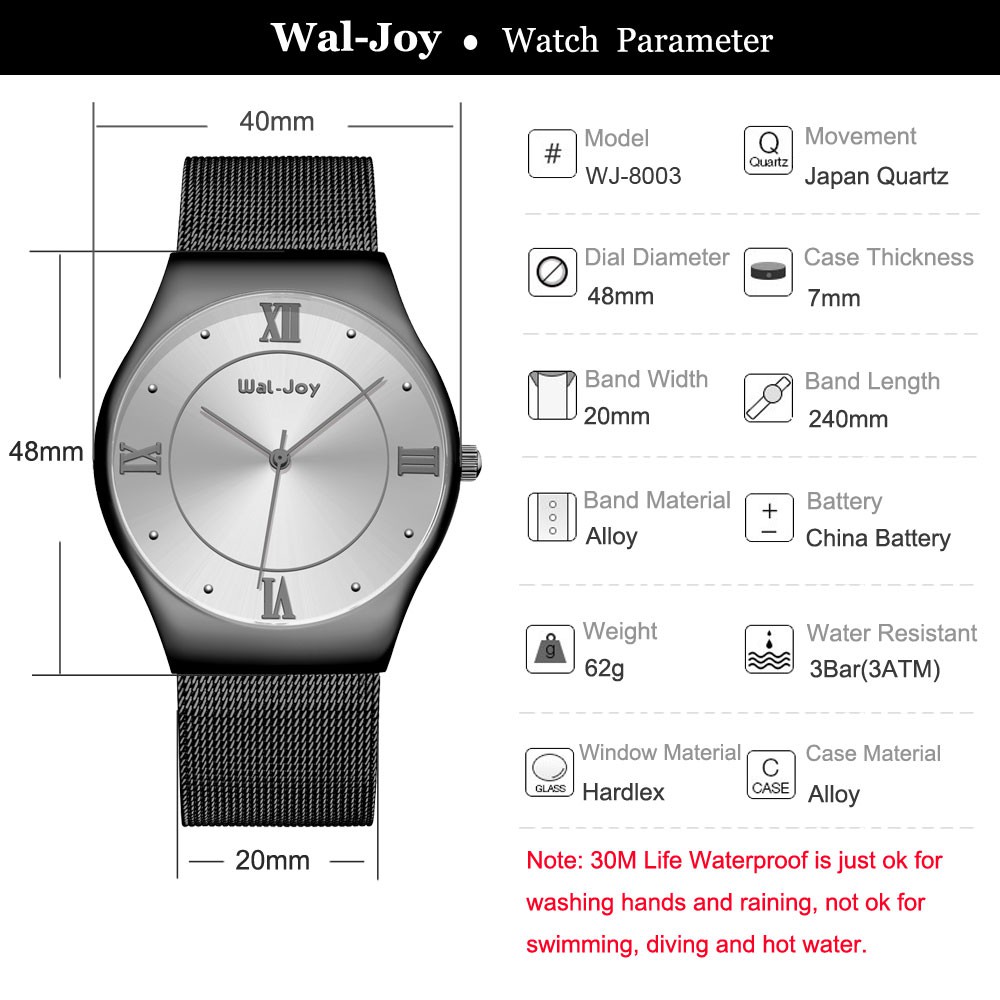 (New Arrival) Đồng Hồ Nam Wal-Joy WJ8003 Dây Thép Lưới Phong Cách Thời Thượng Lịch Lãm | BigBuy360 - bigbuy360.vn