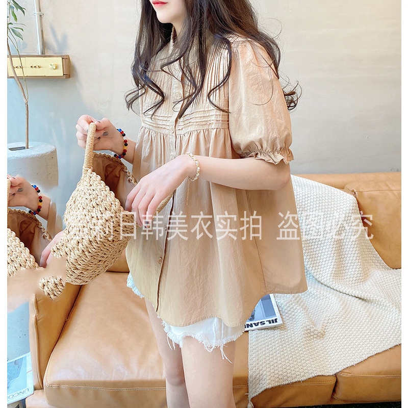 Áo Sơ Mi Dáng Rộng Xếp Ly Màu Sắc Ngọt Ngào Phong Cách Hàn Quốc Cho Nữ